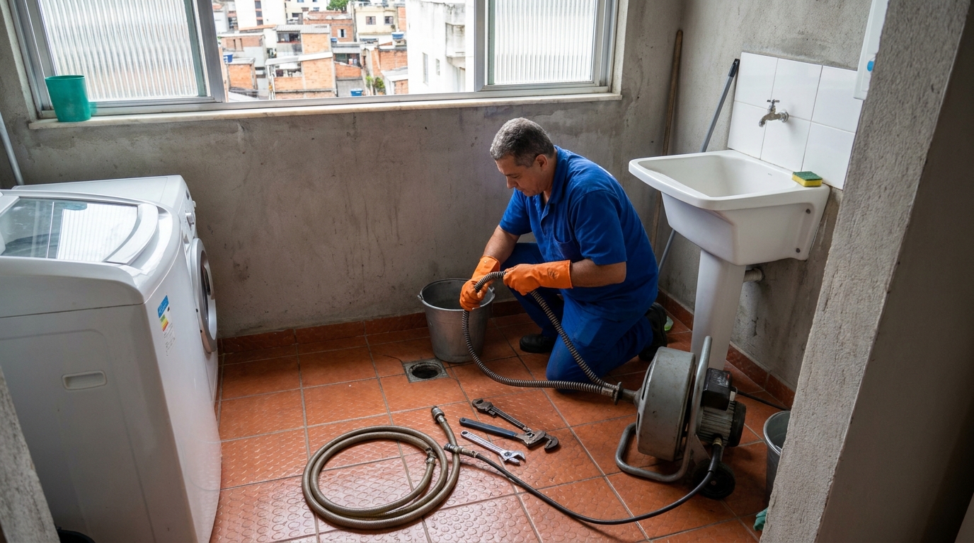 Desentupimento de ralo com equipamento em Nova Iguaçu‑RJ